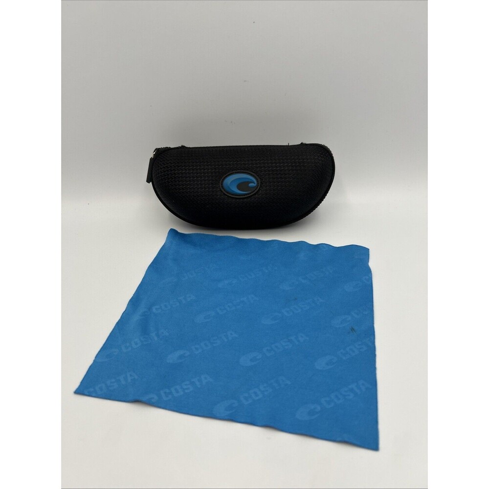 OEM Costa Del Mar Black Zippered Sunglasses Case+ Blue Microfiber Cleaning Cloth